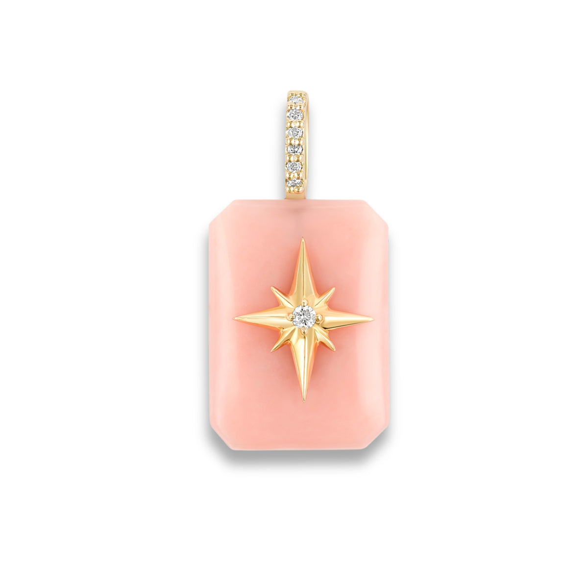 Emerald Cut Cabochon Starburst Pendant-Pink Opal