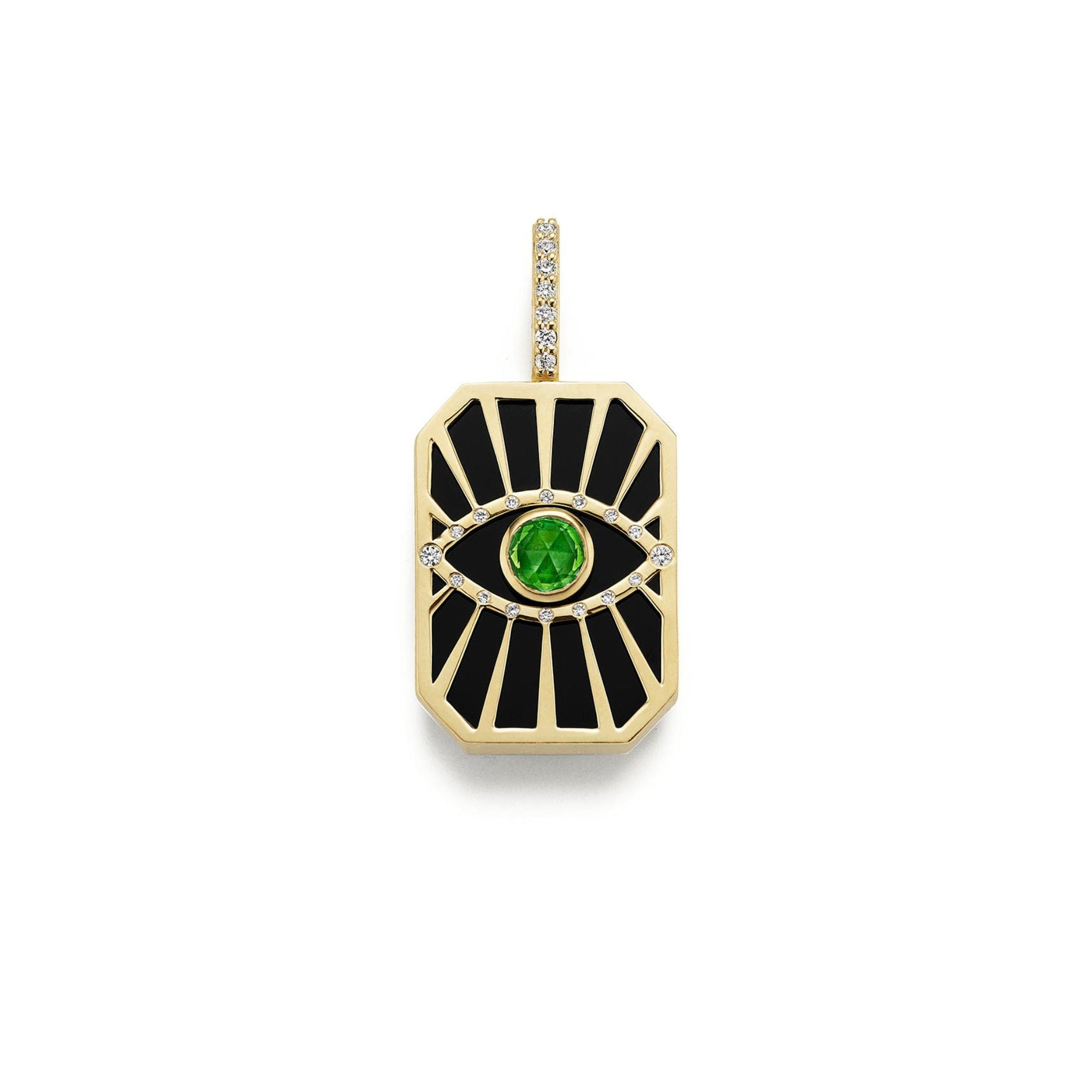 Evil Eye Sunburst Tag Pendant- Emerald