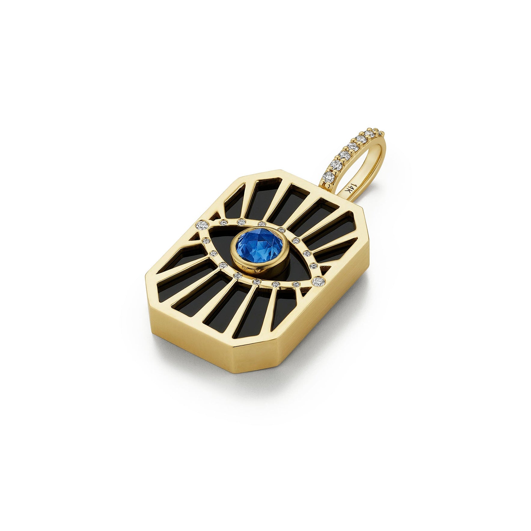 Evil Eye Sunburst Tag Pendant- Sapphire_angle