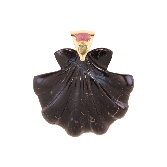 Extra large black calcite scallop shell pendant