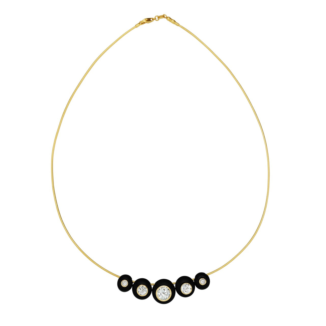 Gold necklace with black onyx & white topaz beads