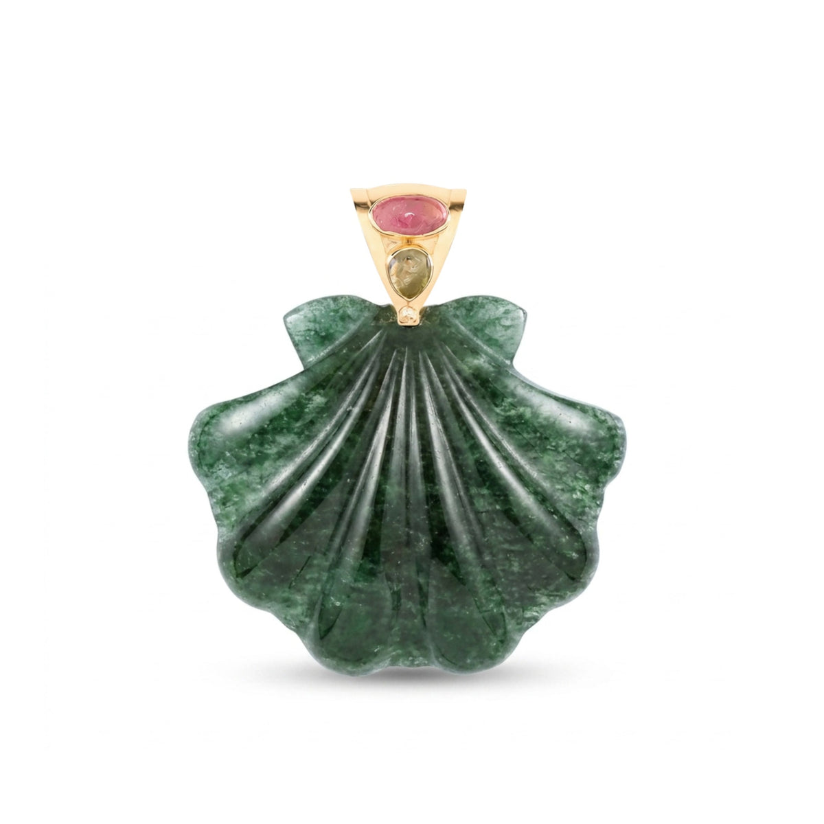 Grande Green Aventurine Scallop Shell Pendant-pink-tourmaline