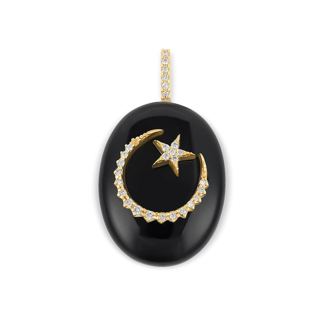 Large Oval Cabochon Charm-Moon & Star