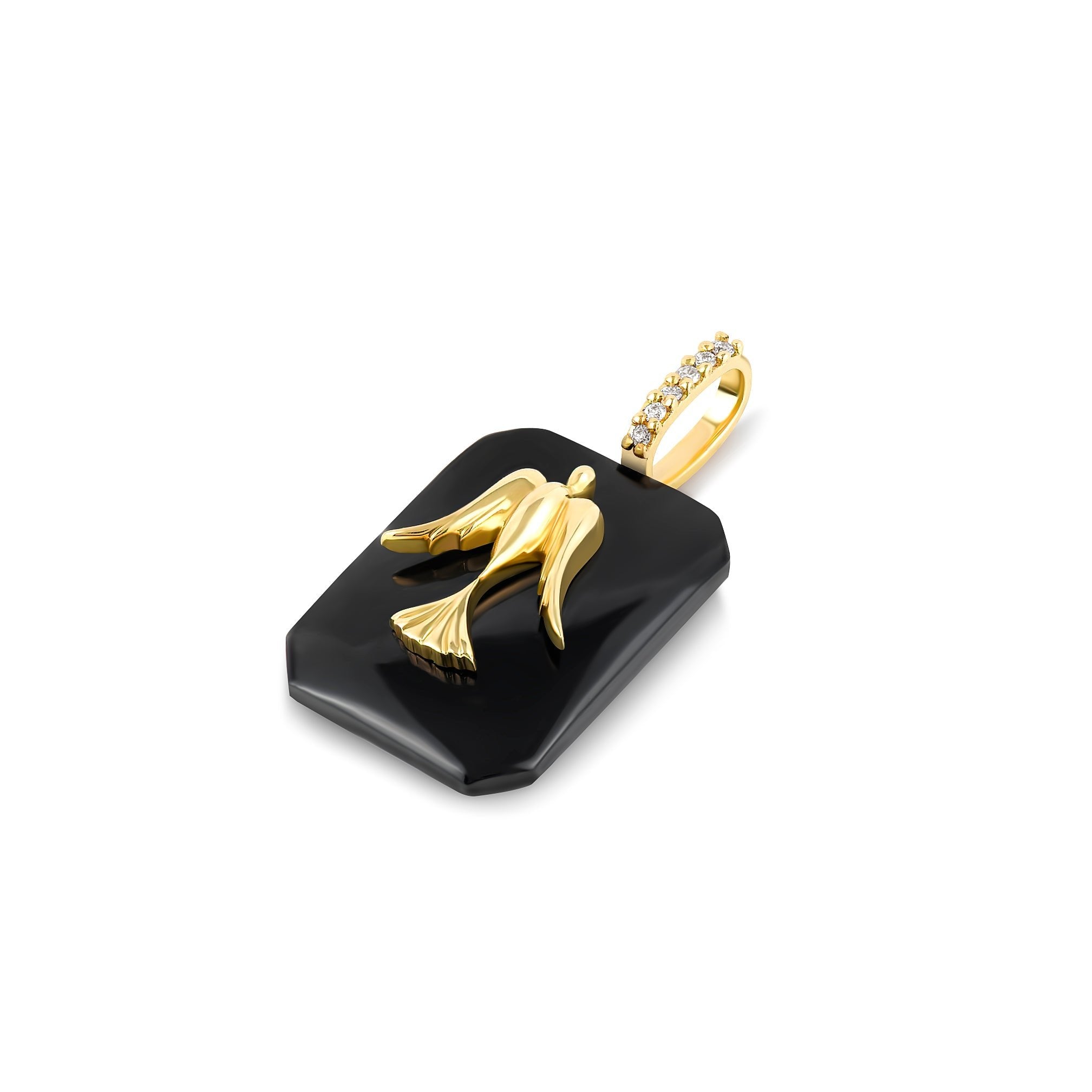 Black Onyx Emerald Cut Cabochon Dove Pendant