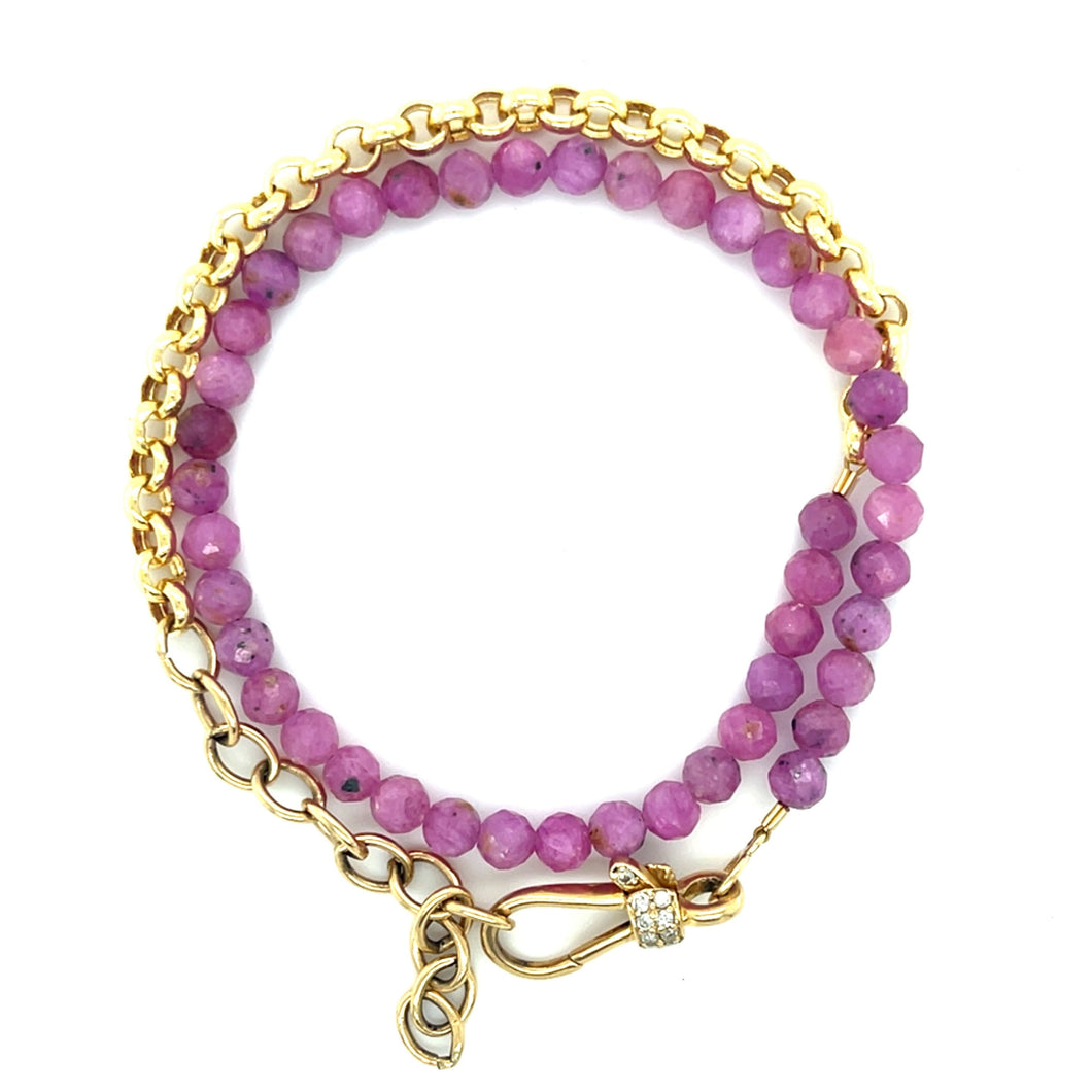 Bead & Chain Wrap Bracelet- Pink Tourmaline