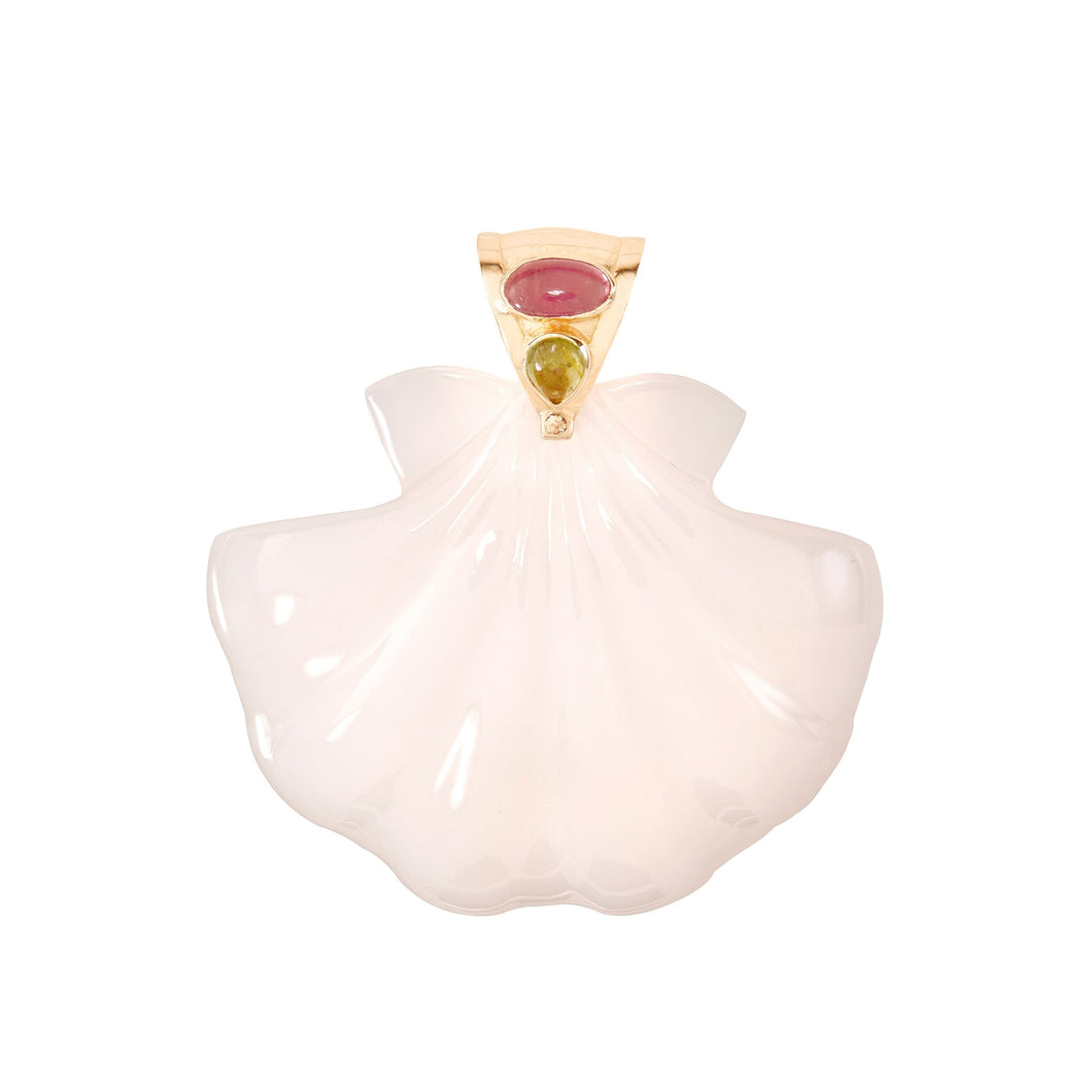 Extra Large White Onyx Scallop Shell Pendant