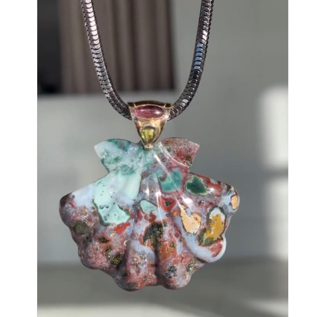 Extra Large Agate Scallop Shell Pendant