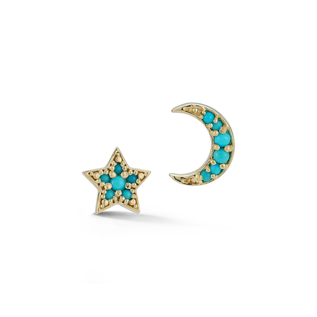 Turquoise Moon and Star Studs