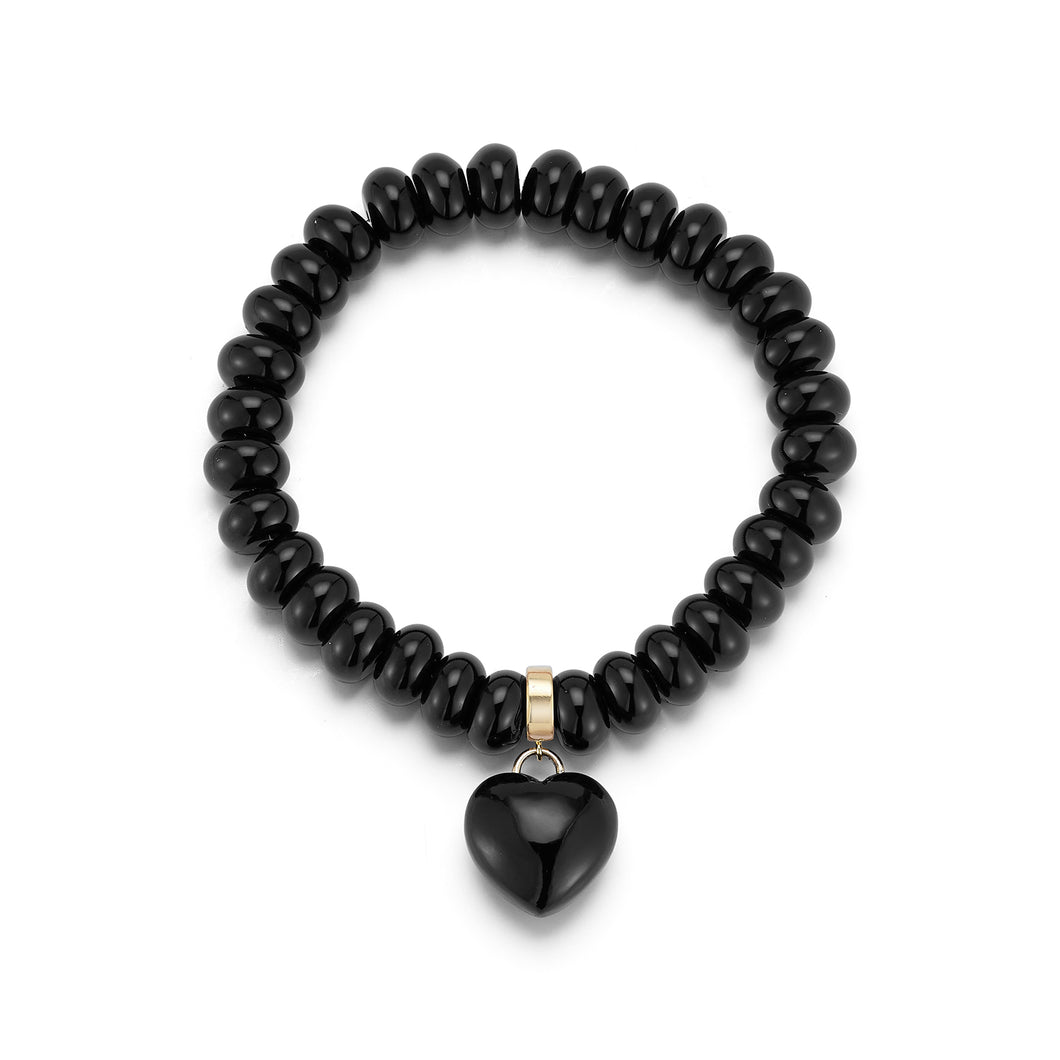 Black Onyx Heart Charm Bracelet