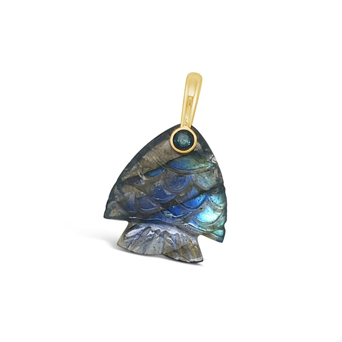 Labradorite Gemstone Fish Pendant with gold bail