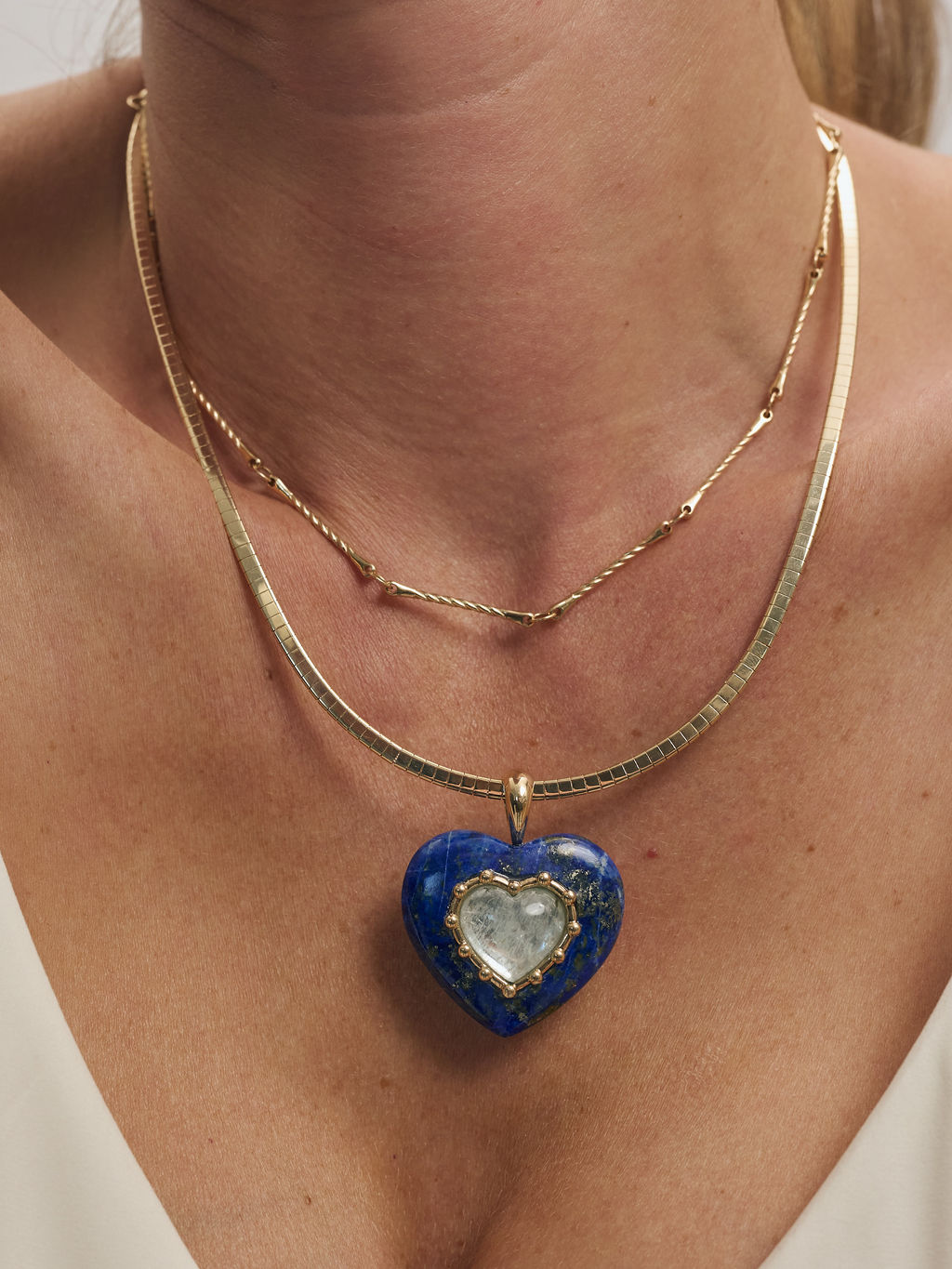 Lapis & Aquamarine Sacred Heart Pendant-model