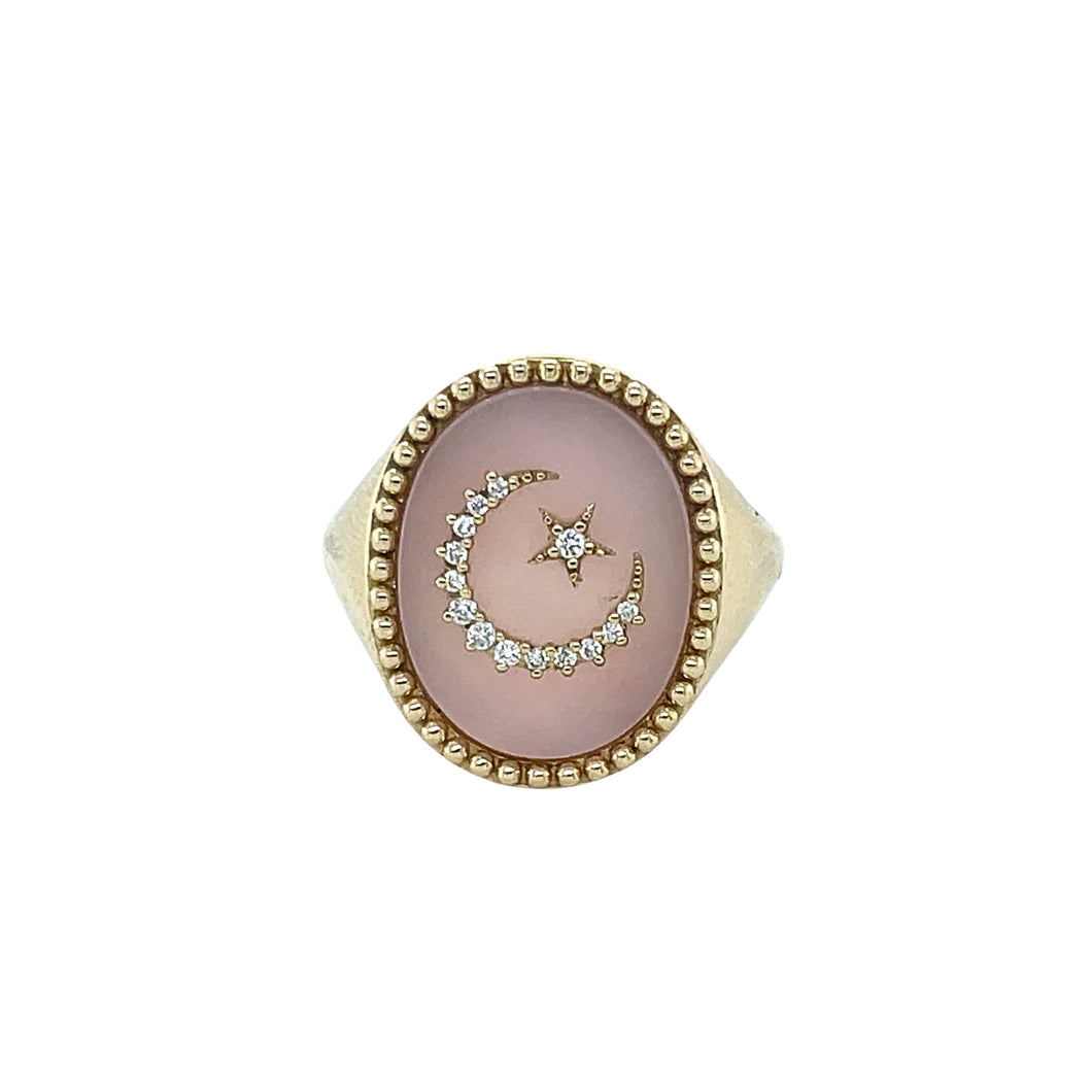 Pink Opal Moon & Star Signet Ring
