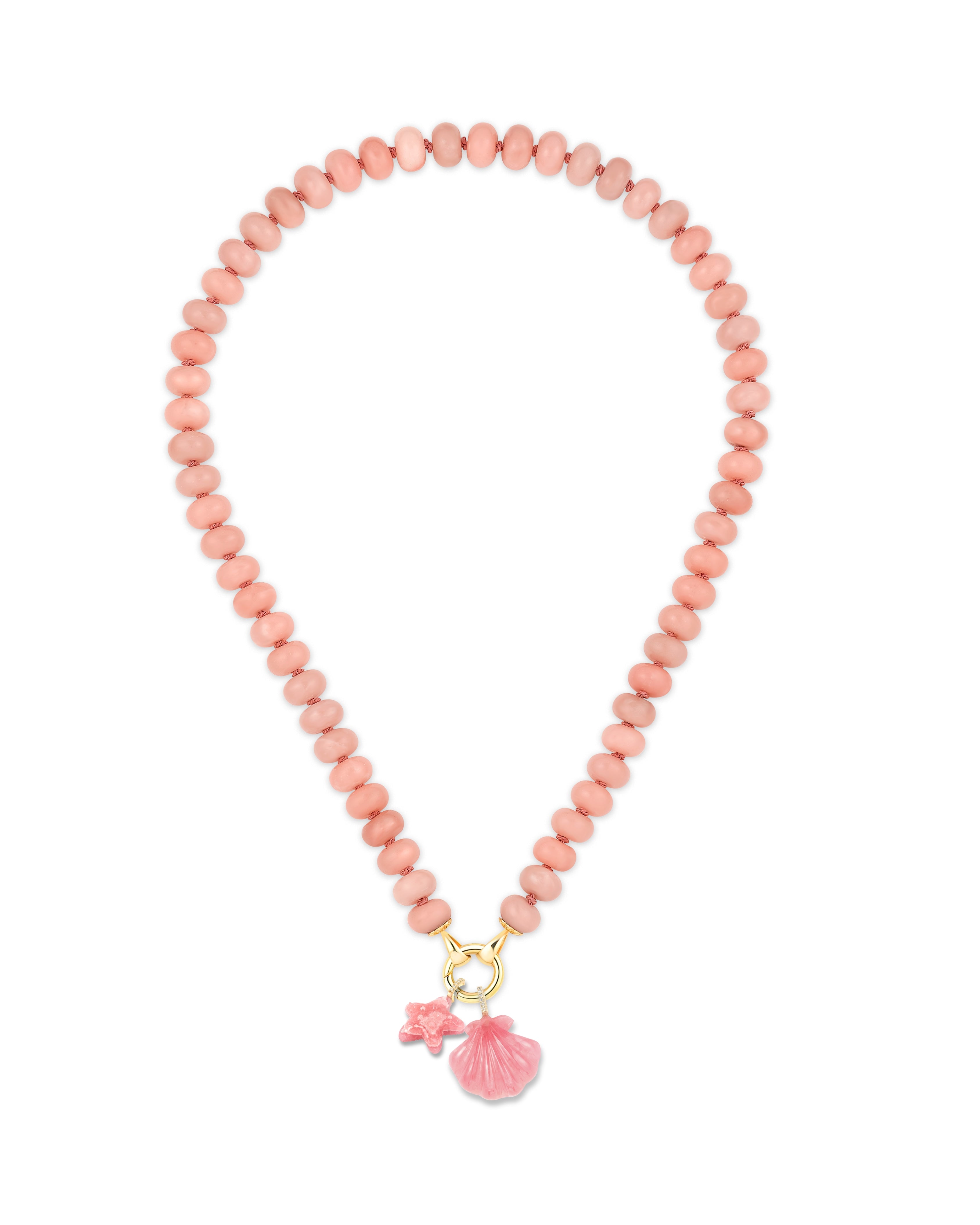 Pink Rhodochrosite Scallop Shell Pendant-pink-opal-rondelle-bead-necklace
