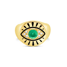 Load image into Gallery viewer, Protection Evil Eye Signet Ring-Emerald
