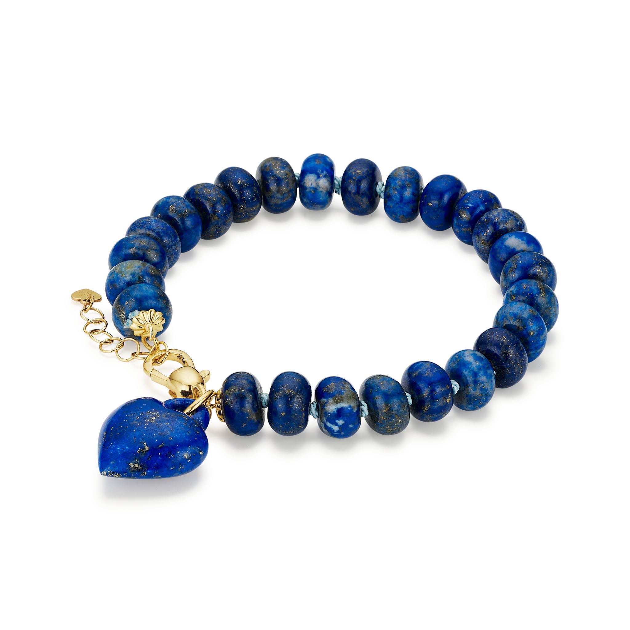 Rondelle Bead Bracelet in Lapis Lazuli with puffy heart charm