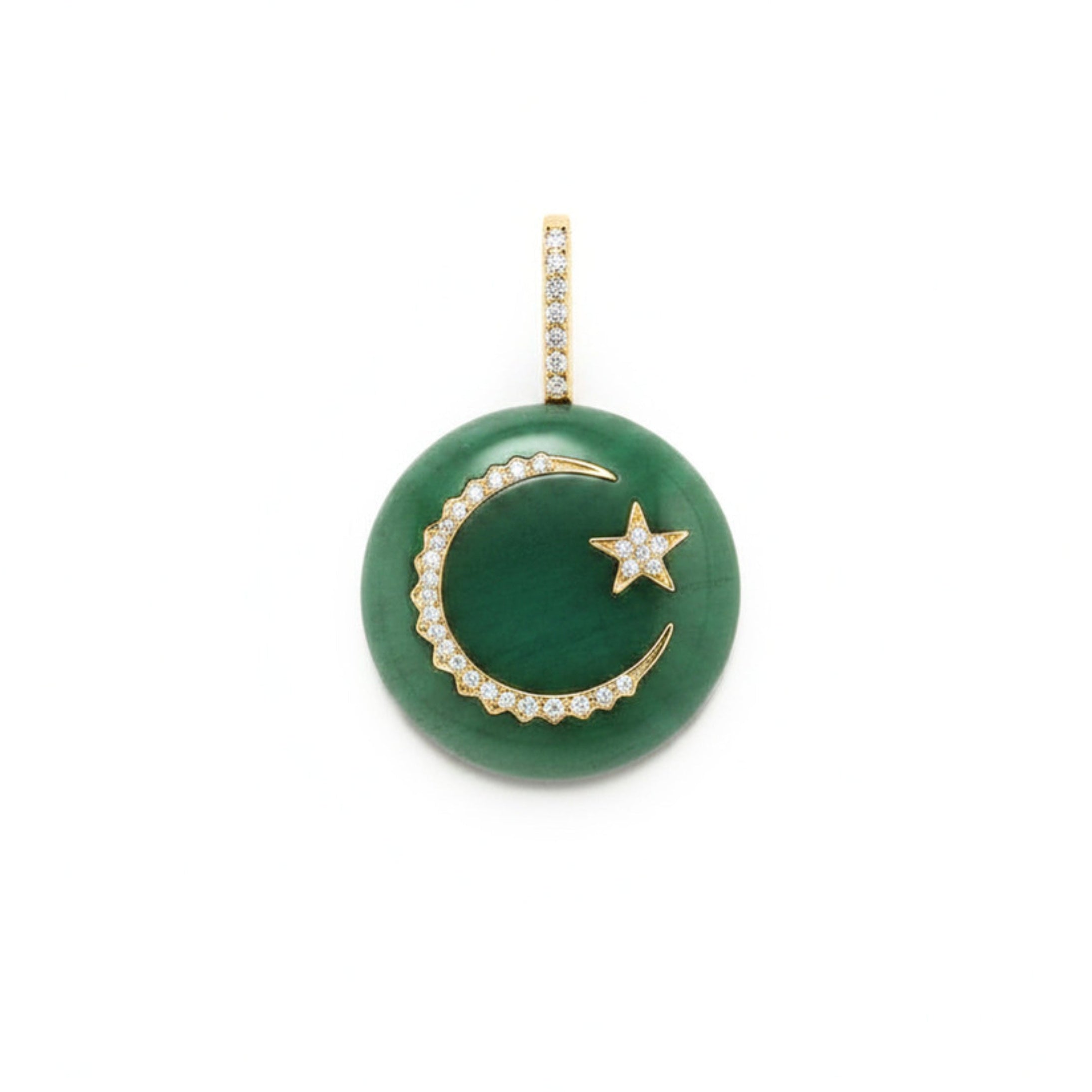 Round Moon & Star Cabochon Pendant-Green Aventurine