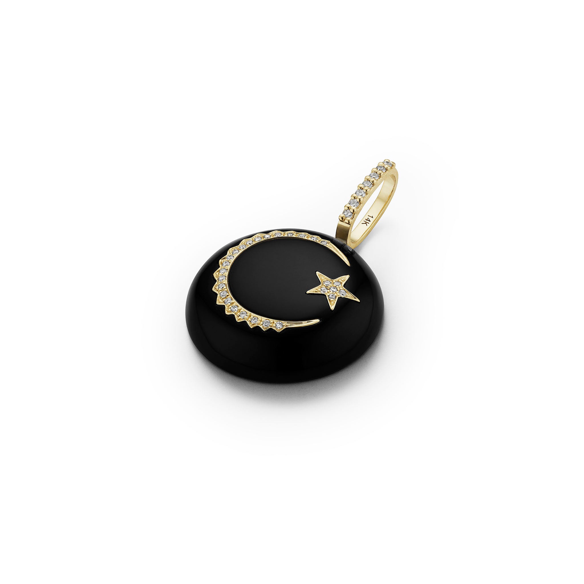 Round Moon & Star Cabochon Pendant- Black Onyx-angle