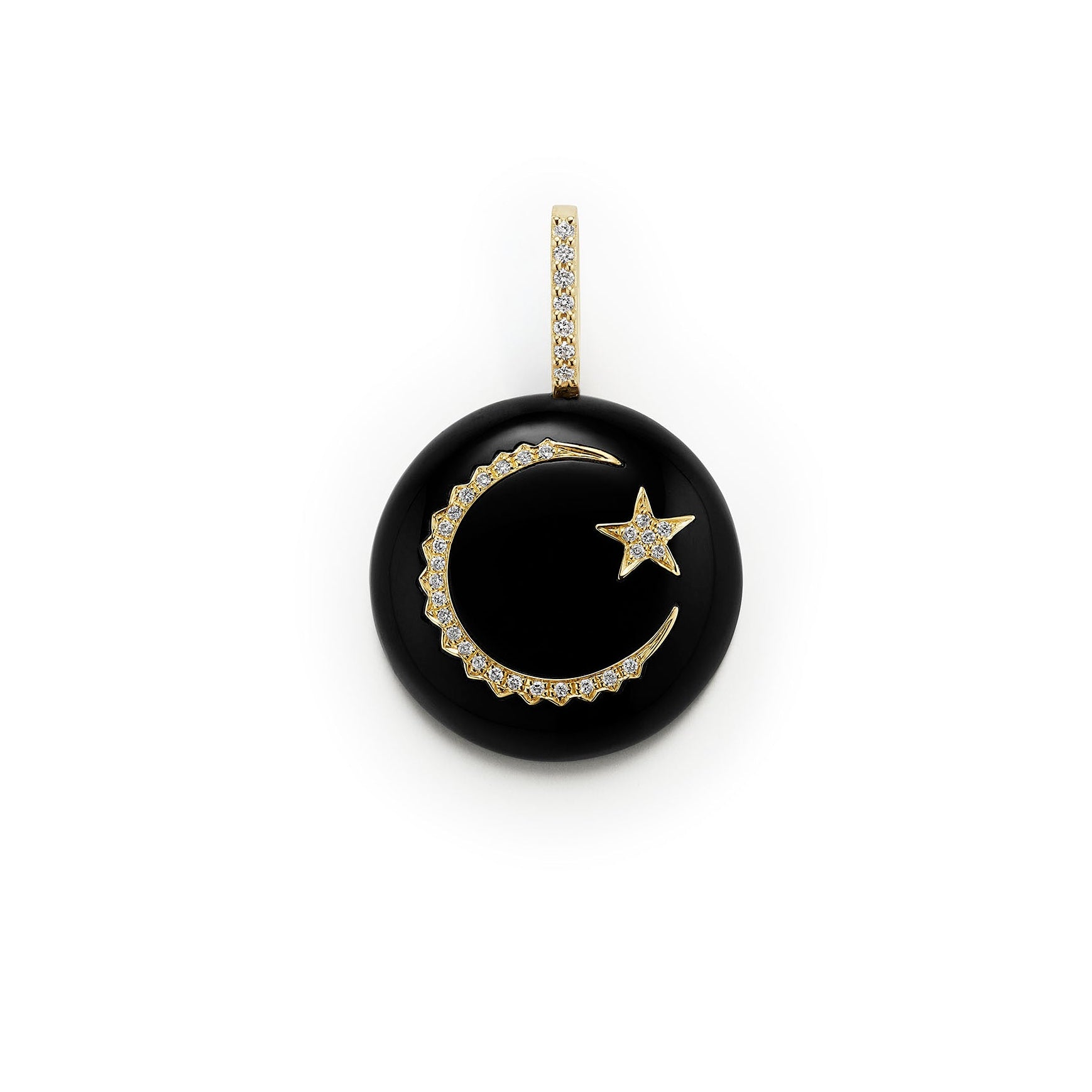Round Moon & Star Cabochon Pendant- Black Onyx