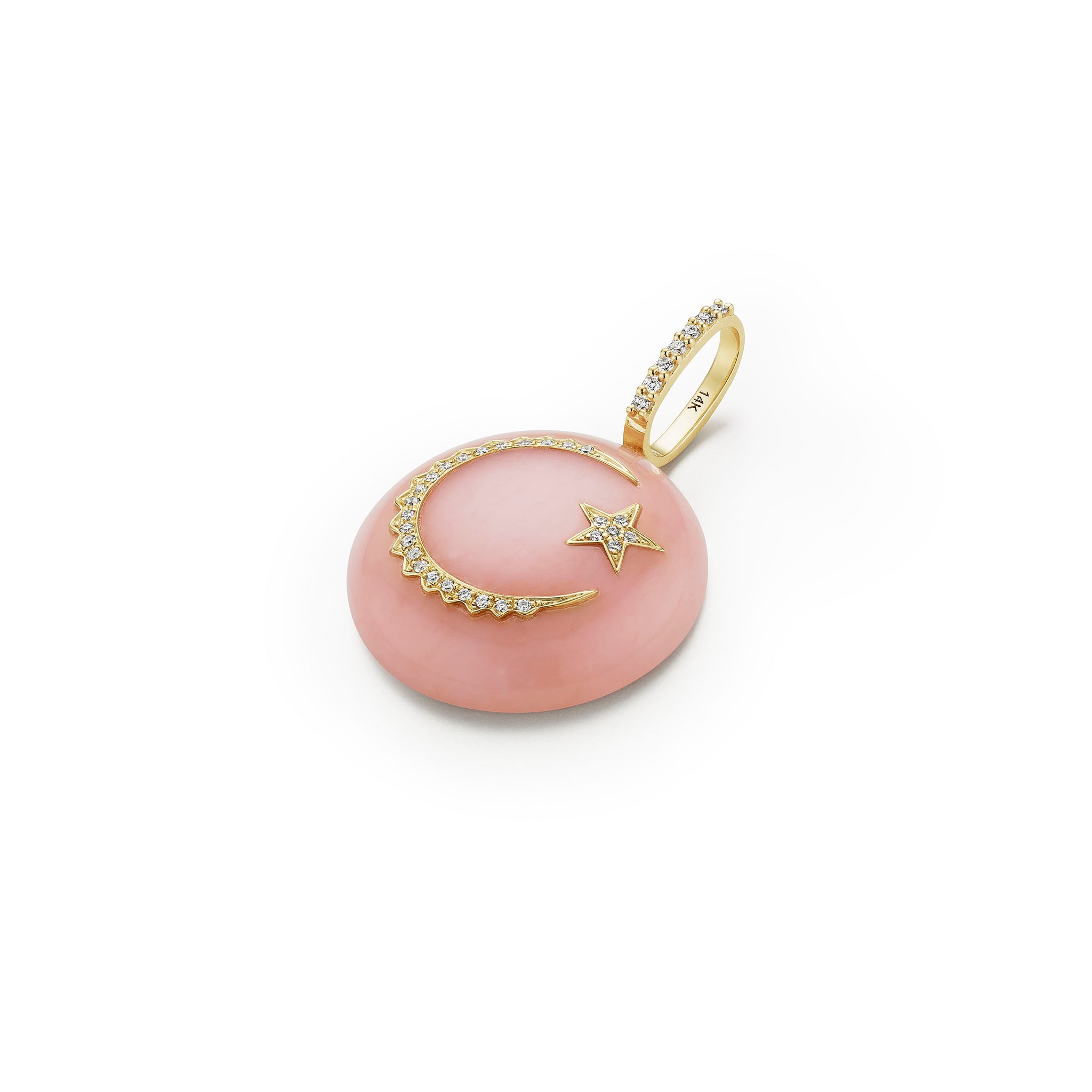 Round Moon & Star Cabochon Pendant- Pink-opal-angle