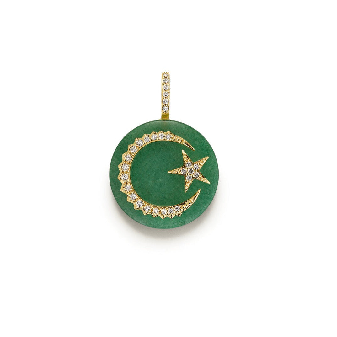Green aventurine pendant with moon and star diamond details
