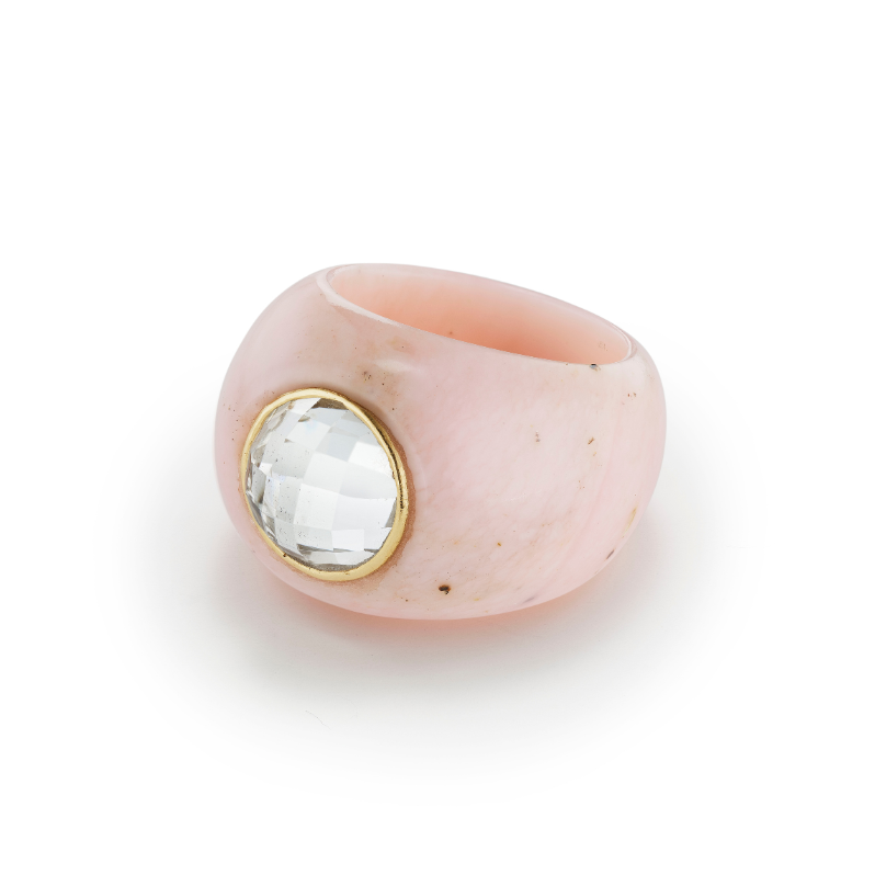 Sculptural Pink Opal Stone Ring with white topaz center stone


