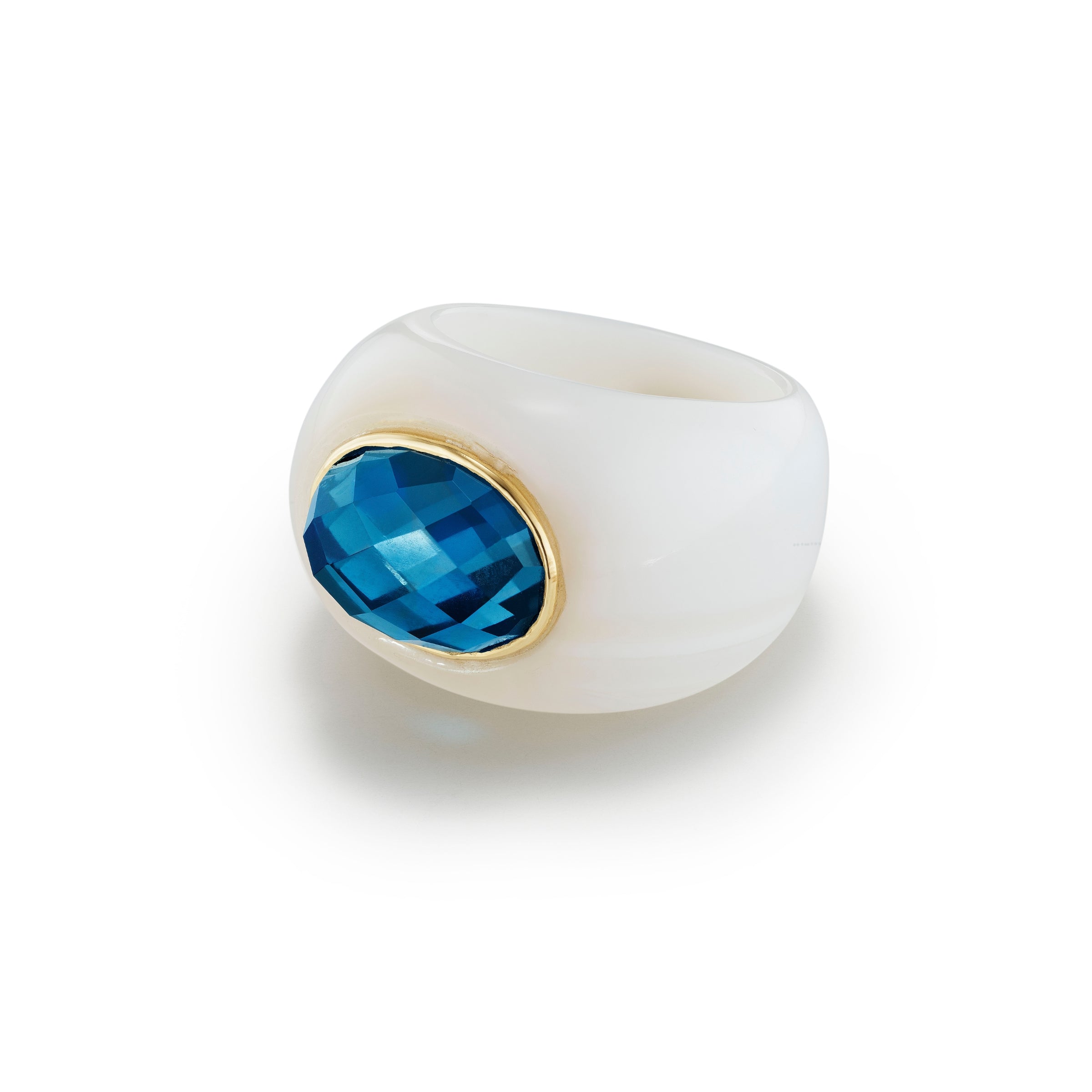 Sculptural White Onyx/London Blue Topaz Gemstone Ring-angle