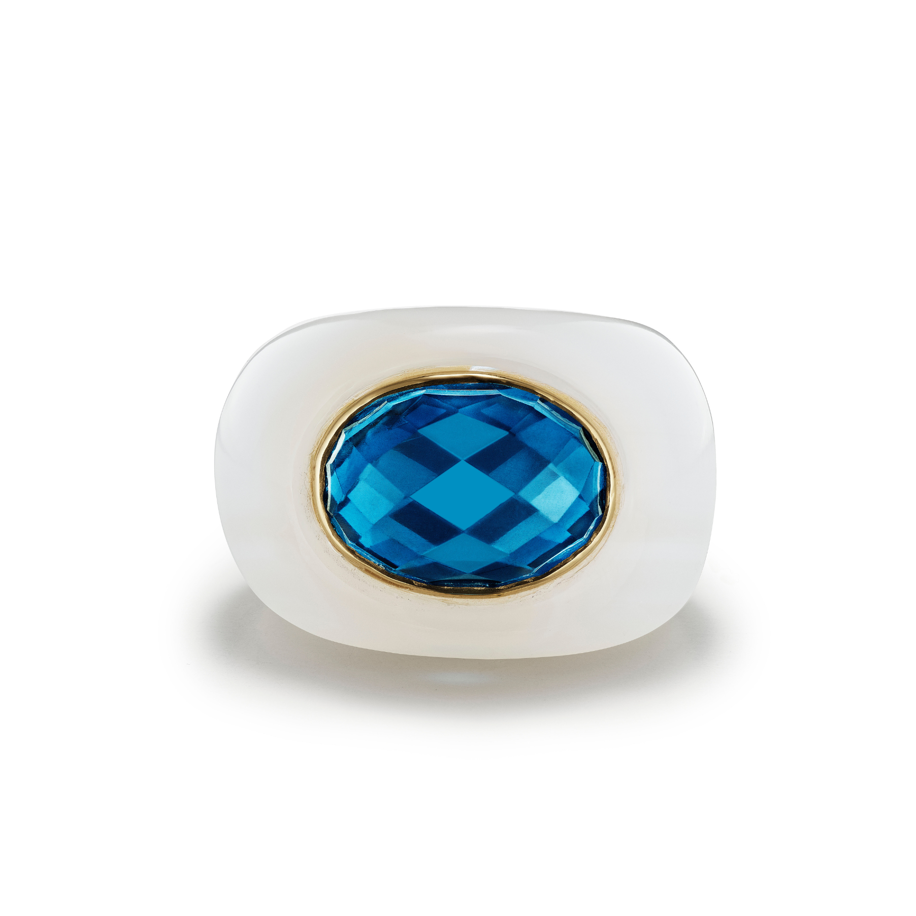 Sleek and sculptural, White Onyx gemstone ring highlights a rose-cut London blue topaz 