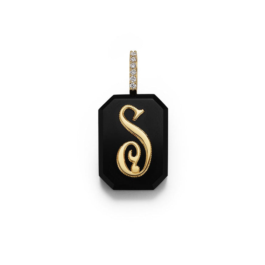 Small Emerald Cut Cabochon Monogram Pendant-S