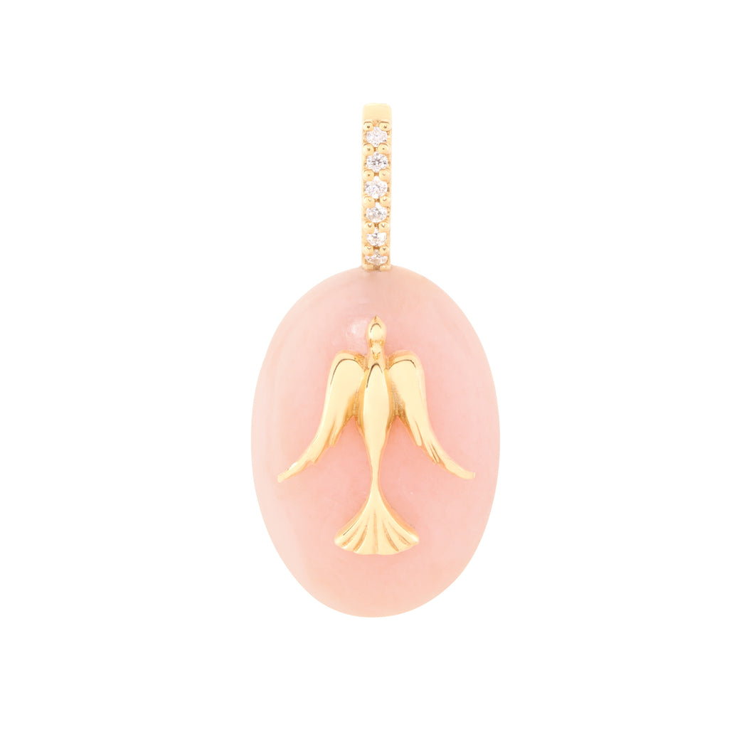 Small Pink Opal Oval Cabochon Dove Pendant