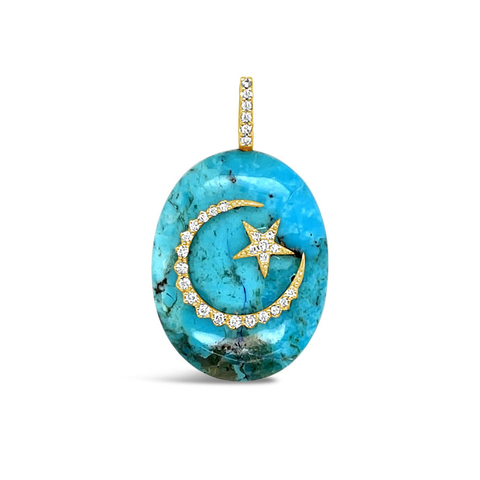 Turquoise Large Moon & Star Oval Cabochon Pendant- front-2