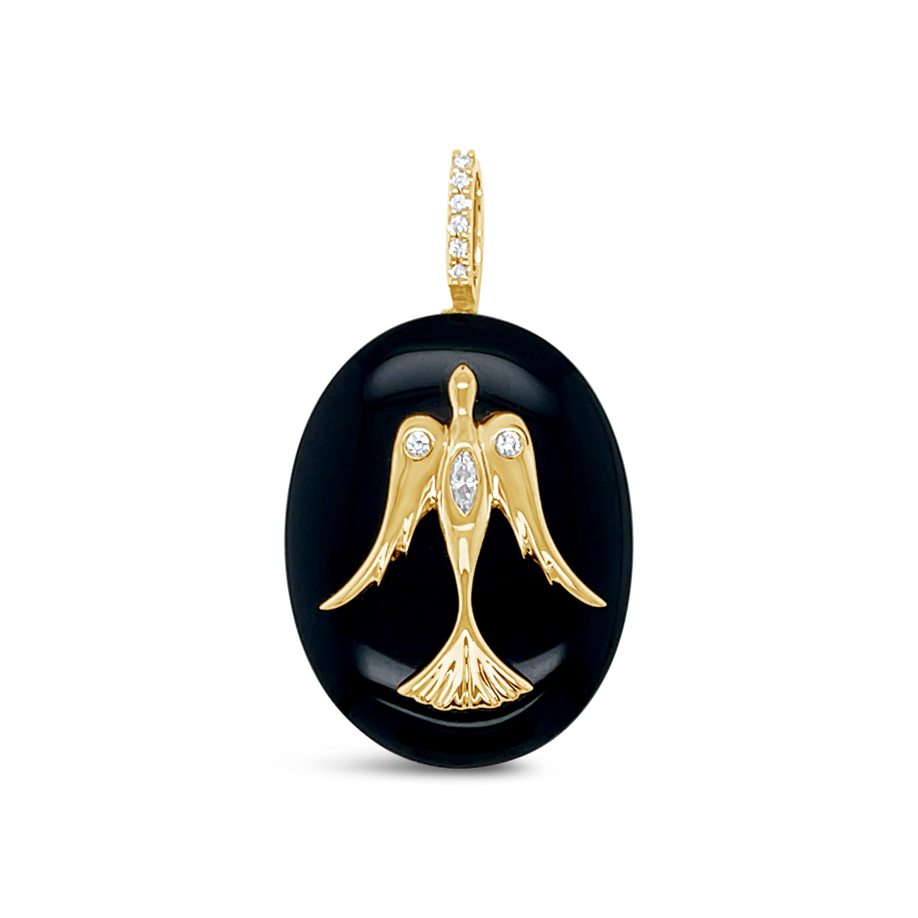 Black Onyx Large Oval Cabochon Dove Pendant