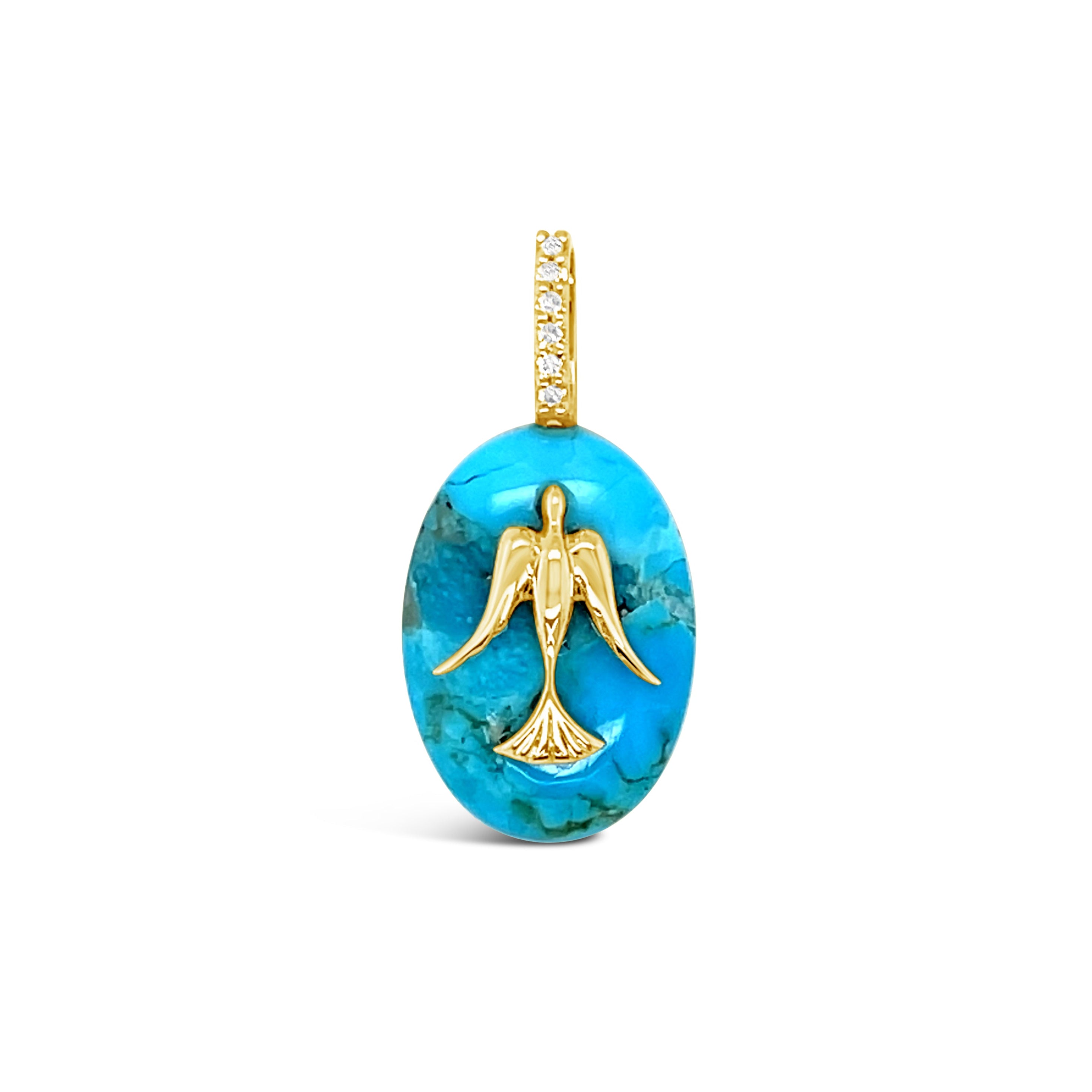 Small Turquoise Oval Cabochon Dove Pendant