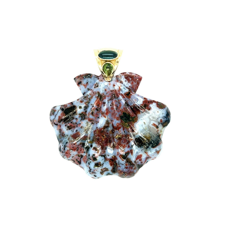 Extra Large Agate Scallop Shell Pendant