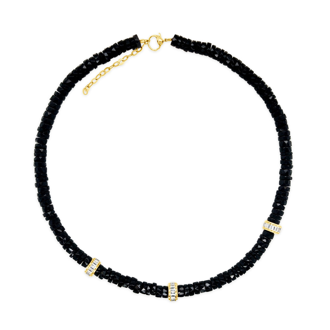 Black Onyx & White Topaz  Heishi Bead Necklace
