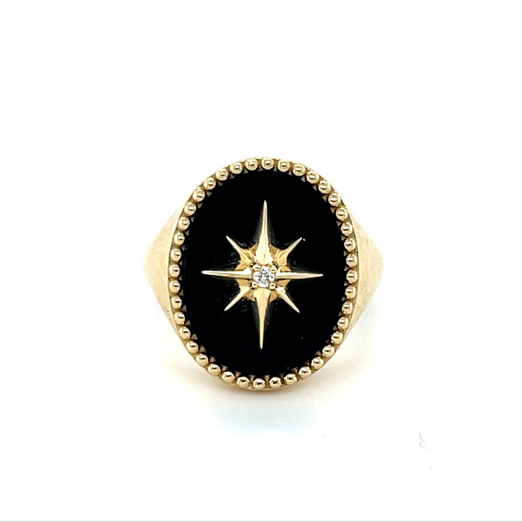 Black Onyx Starburst Signet Ring