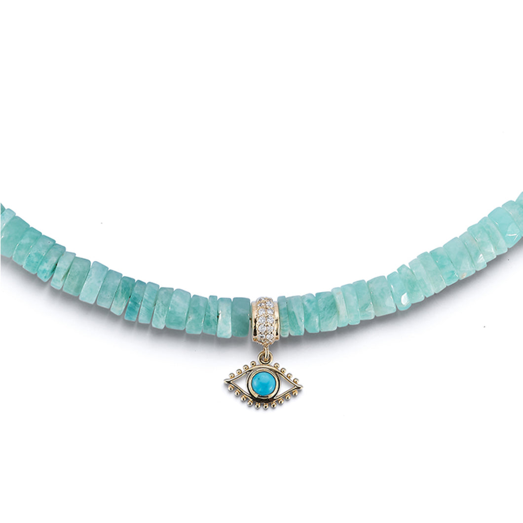 Blue Peruvian Opal Necklace- Eye Charm