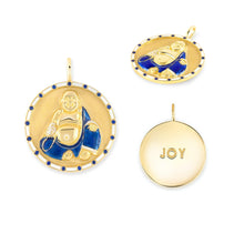 Load image into Gallery viewer,  gold, diamond, and blue enamel Joy Buddha Pendant 
