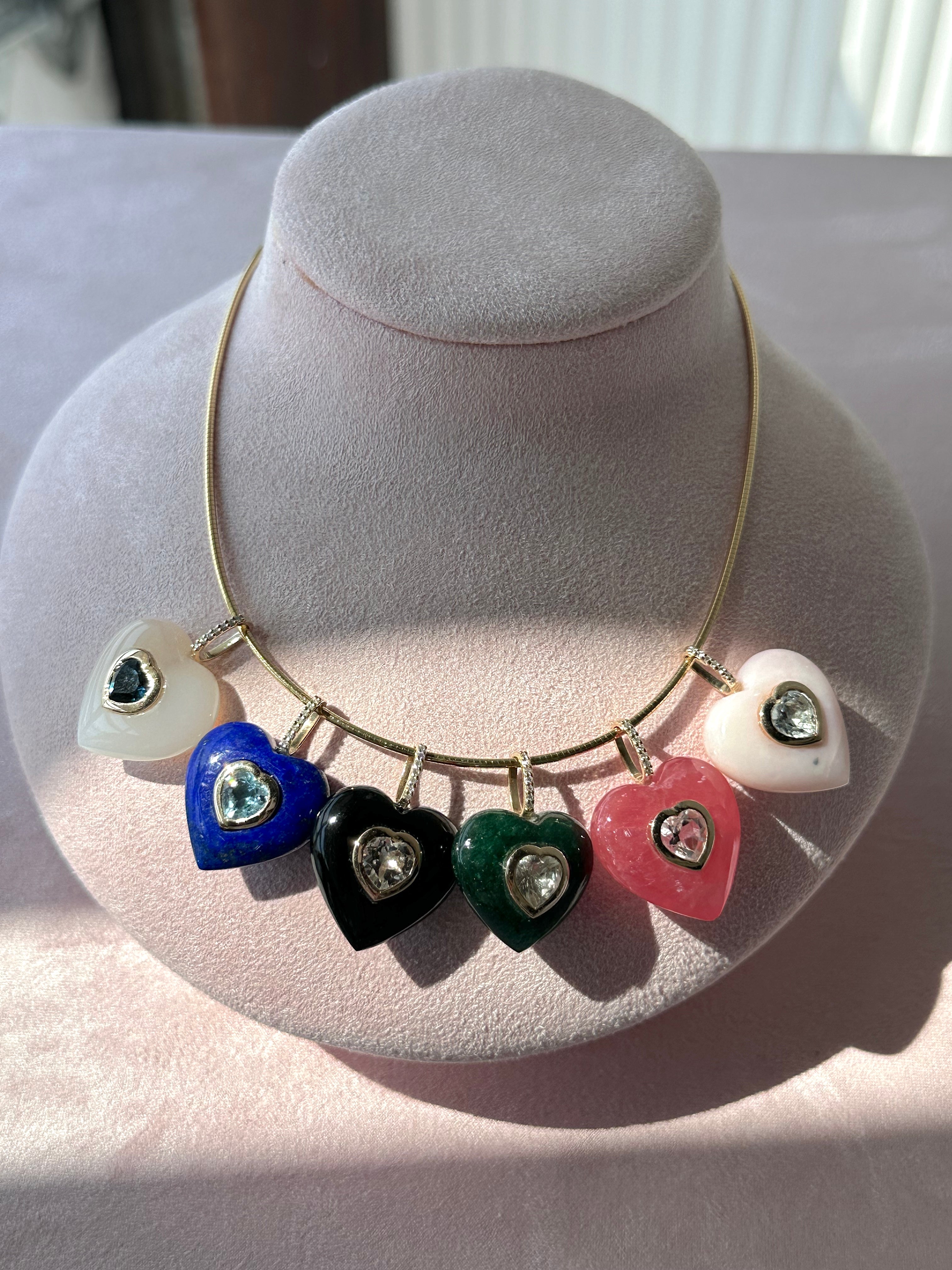 White Onyx/Blue Topaz Heart Pendant