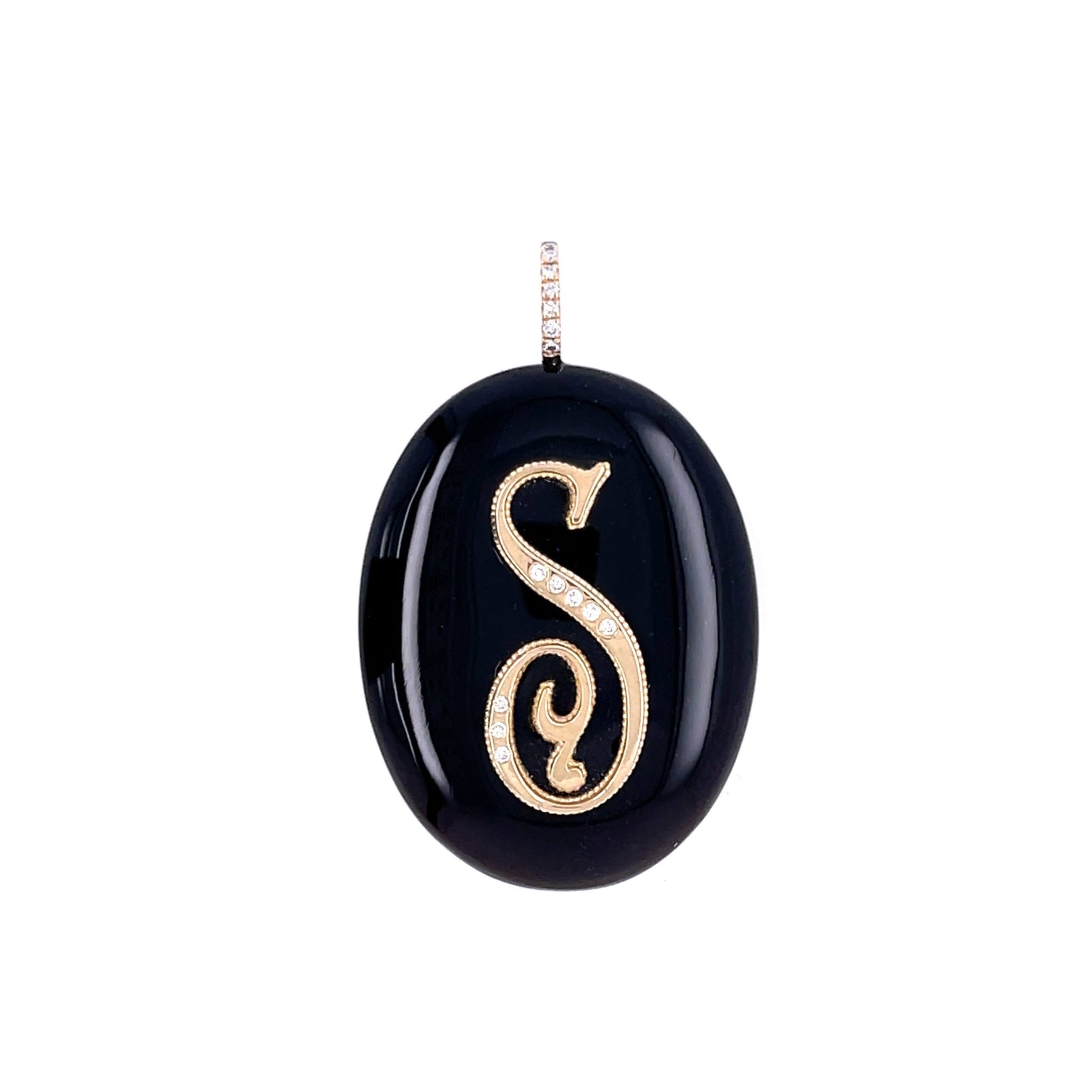 Large Oval Cabochon Monogram Pendant-Black Onyx