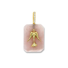 Load image into Gallery viewer, Pink opal stone pendant with gold dove design 
