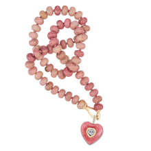 Load image into Gallery viewer, Pink beaded necklace with a heart-shaped pendant on a white background
