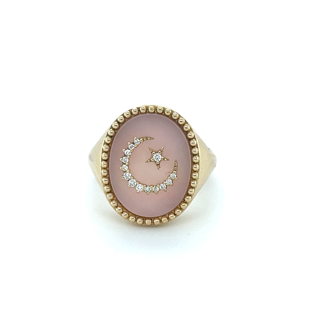Pink Opal Starburst Signet Ring