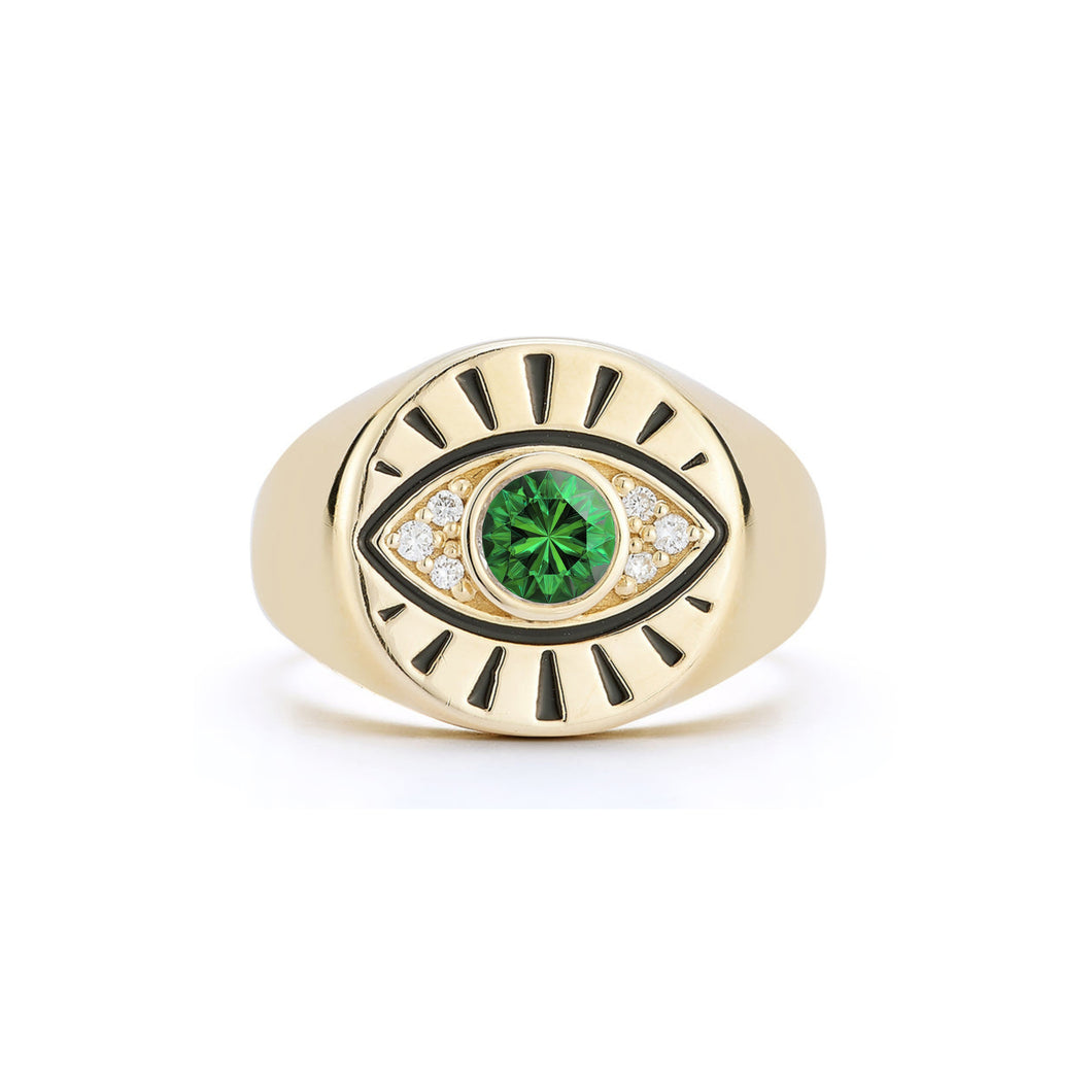 Protection Evil Eye Signet Ring-Emerald