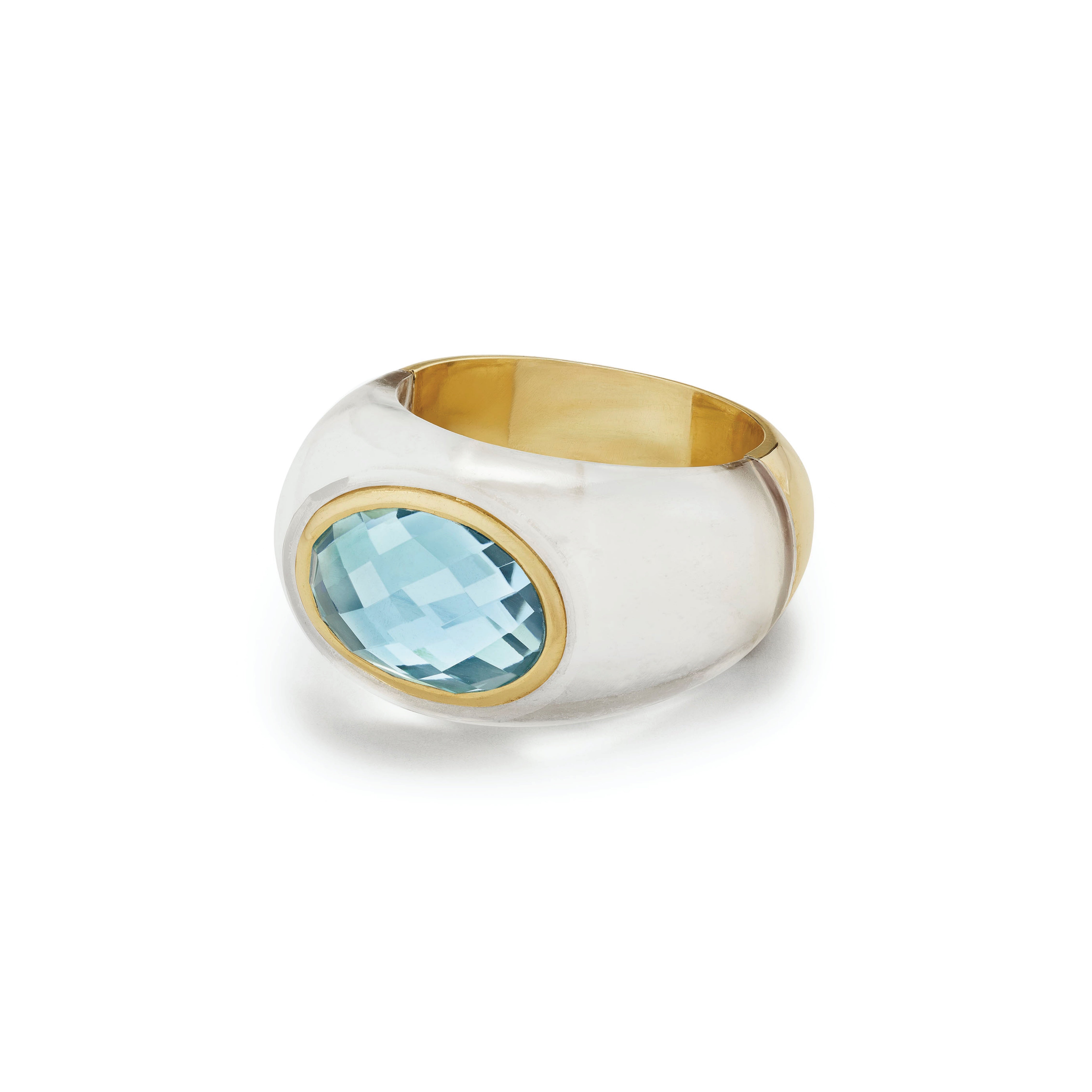 Sculptural Crystal/Sky Blue Topaz Gold Gemstone Ring