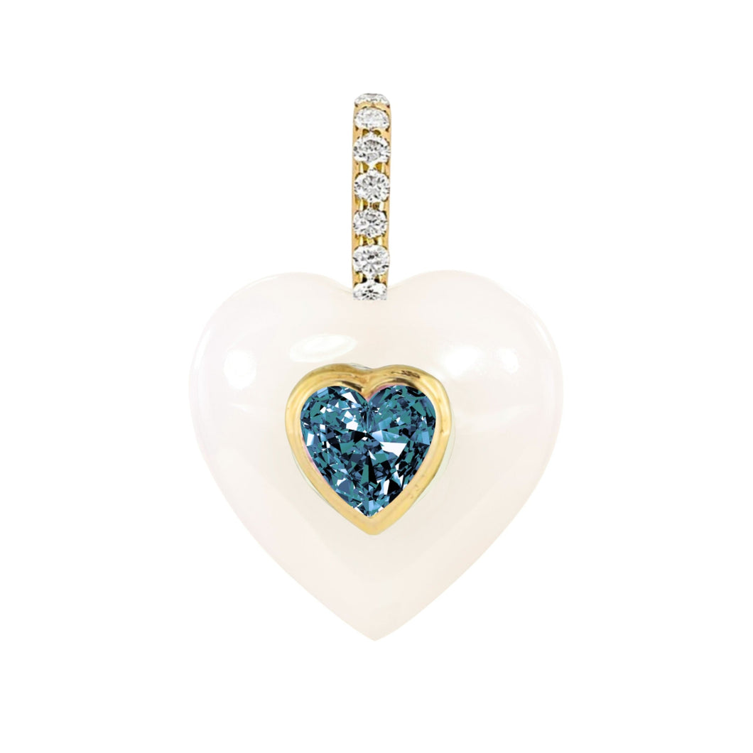 White Onyx/Blue Topaz Heart Pendant