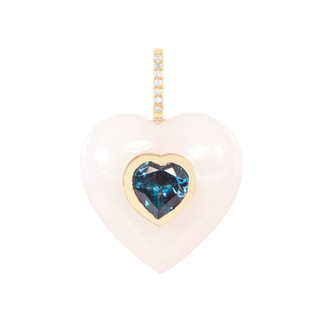 White Onyx/Blue Topaz Heart Pendant
