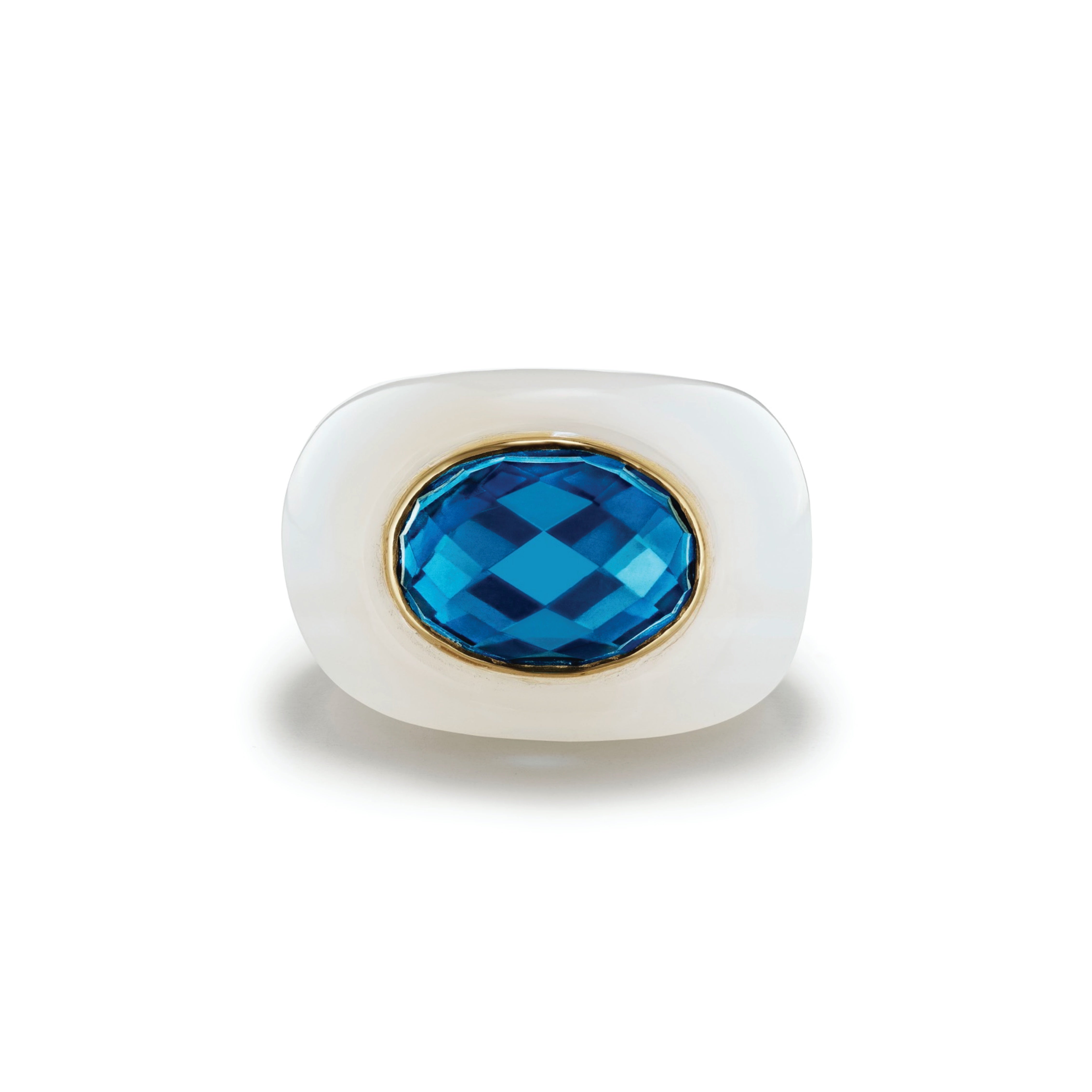Sculptural White Onyx/London Blue Topaz Gemstone Ring