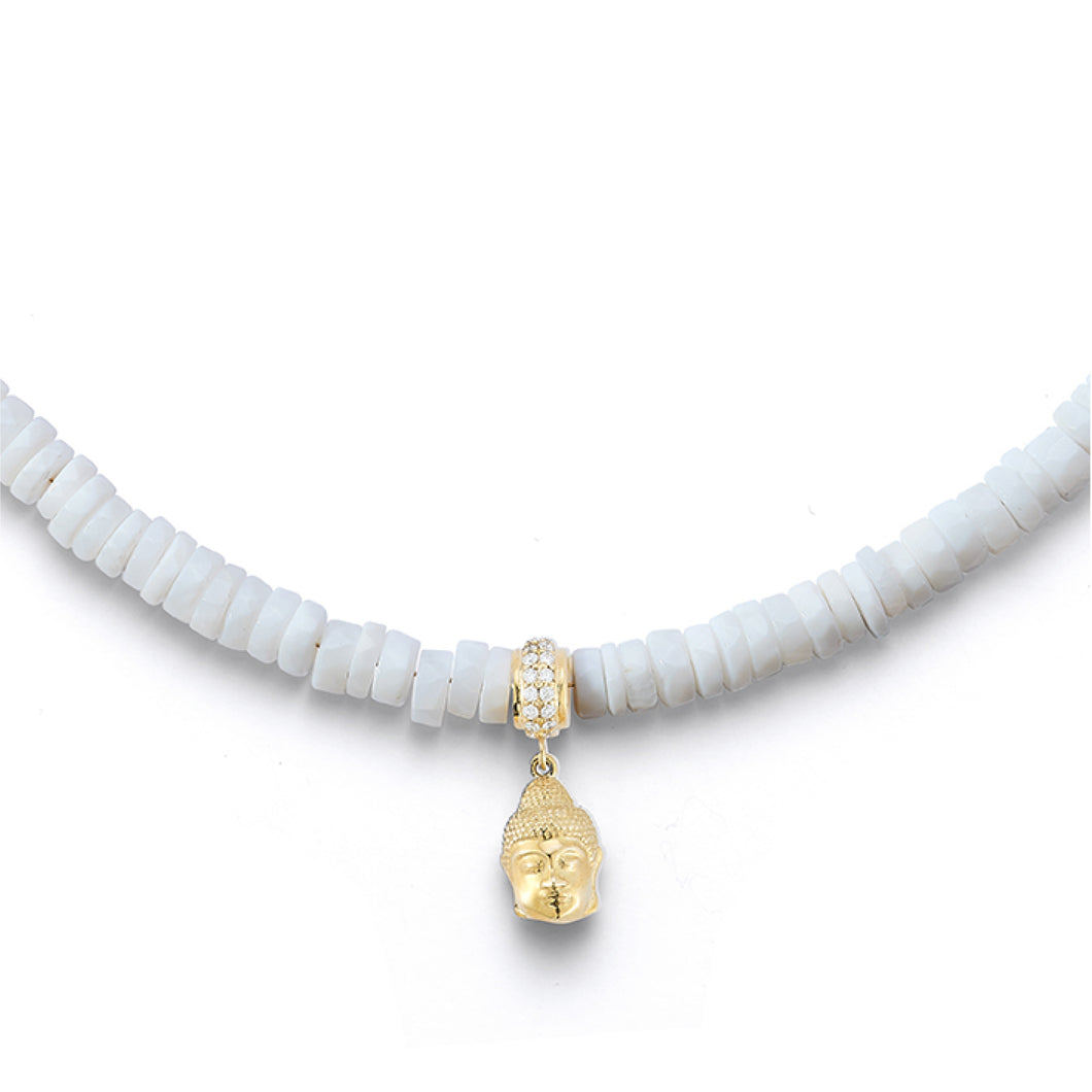 White Opal Necklace- Buddha Charm