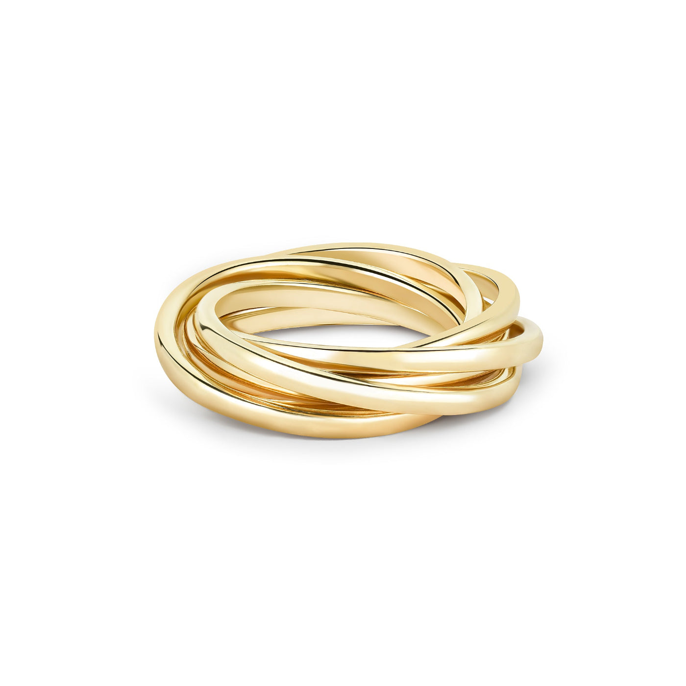 A yellow gold rolling ring with interwoven bands made of 14k Yellow Gold